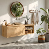 Floating Solid Wood Bathroom Vanity with Open Storage – Minimalist - Arboriswood - 9