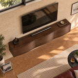 Contemporary TV stand in solid wood with clean front panels and floating support
