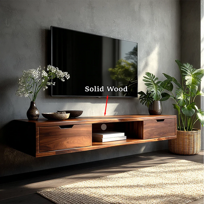 Floating Solid Wood TV Stand with Minimalist Storage and Open Shelf Design - ArborisWood - 10