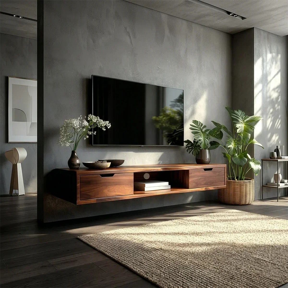 Floating Solid Wood TV Stand with Minimalist Storage and Open Shelf Design - Arboriswood - 2