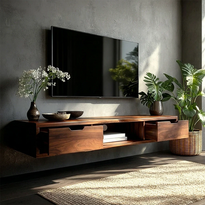 Floating Solid Wood TV Stand with Minimalist Storage and Open Shelf Design - ArborisWood - 5