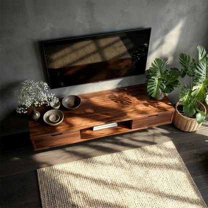 Floating Solid Wood TV Stand with Minimalist Storage and Open Shelf Design - ArborisWood - 6