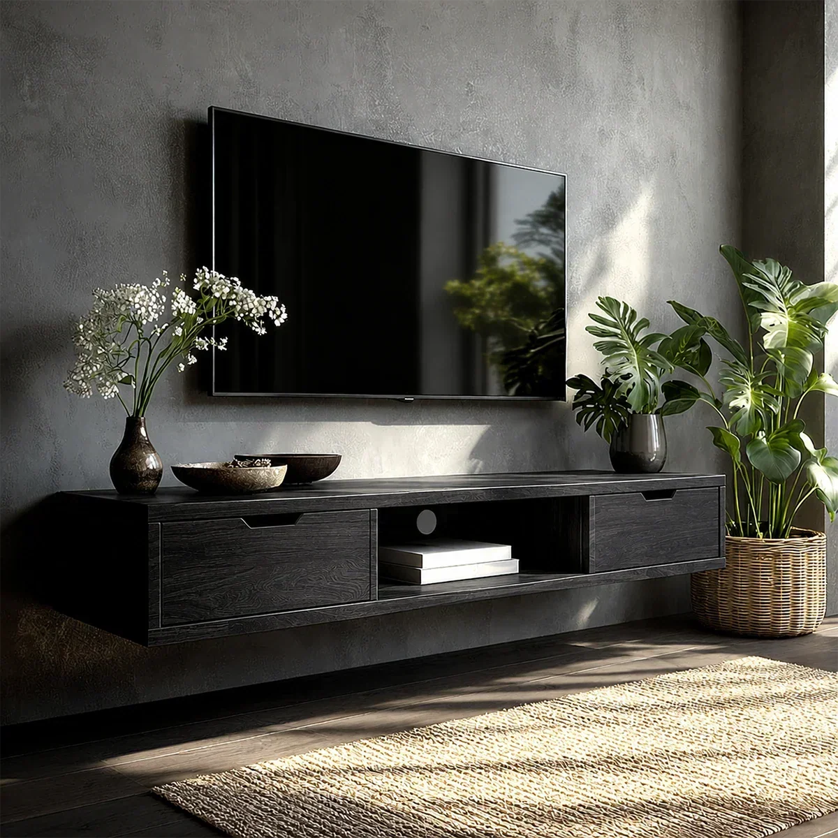 Floating Solid Wood TV Stand with Minimalist Storage and Open Shelf Design - Arboriswood - 9
