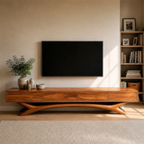 Floating Solid Wood TV Stand with Sculptural Curved Base Design for Living Room - Arboriswood - 15