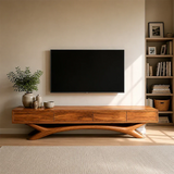 Floating Solid Wood TV Stand with Sculptural Curved Base Design for Living Room - Arboriswood - 3