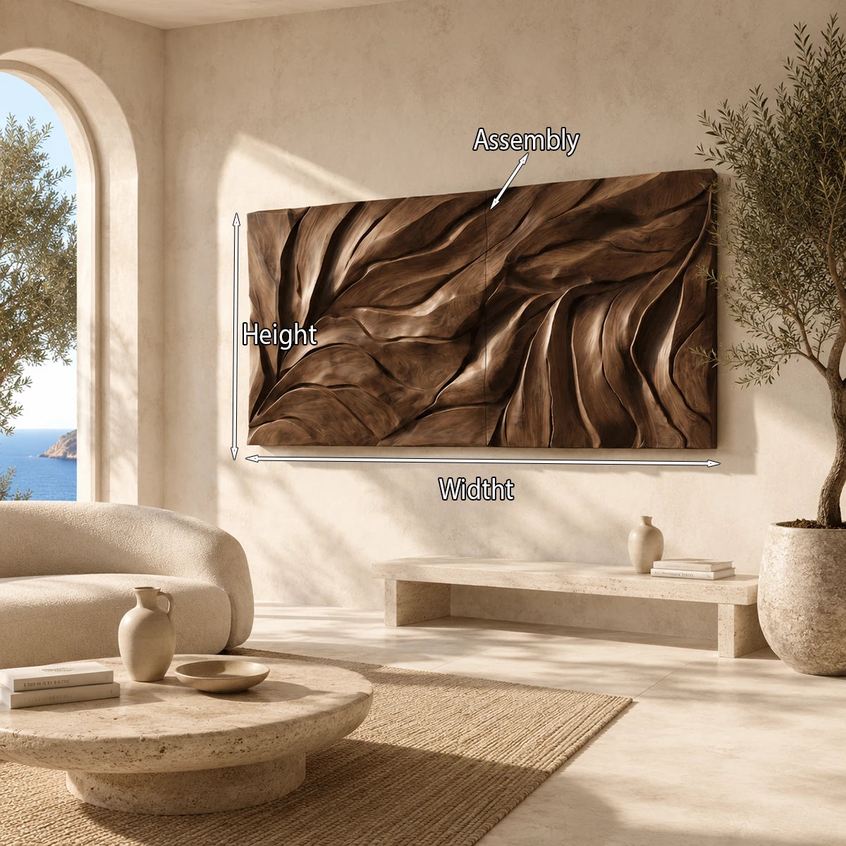 Contemporary wall art with layered relief forms brings artistic character to the room