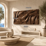 Contemporary wall art with layered relief forms brings artistic character to the room