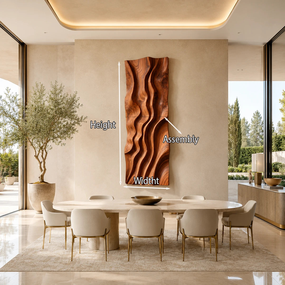 Textured wall art with elongated carved forms brings refined character to modern spaces