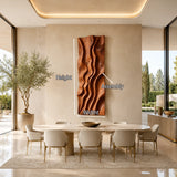 Textured wall art with elongated carved forms brings refined character to modern spaces