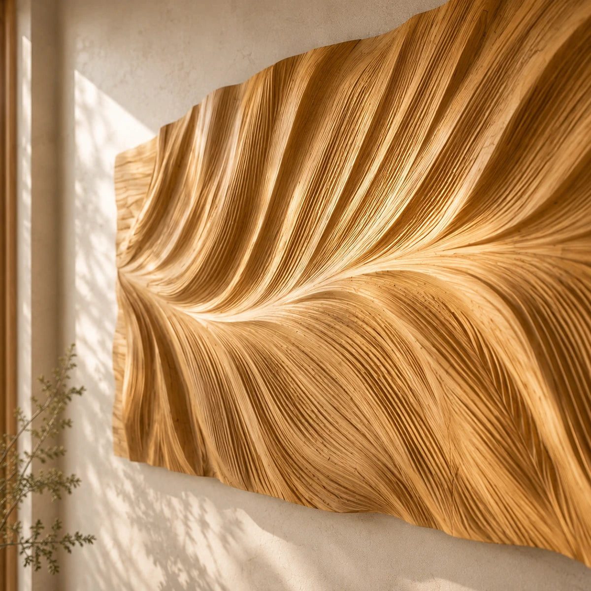 Deep flowing grooves shape this wall art into a bold focal point for modern open spaces
