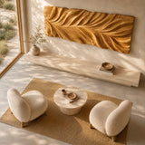 Designed with rhythmic relief, the wall sculpture adds visual flow to a calm lounge