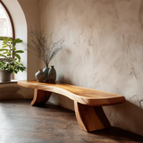 Flowing Solid Wood Entryway Bench with Sculptural Leg Base Modern Seating - Arboriswood