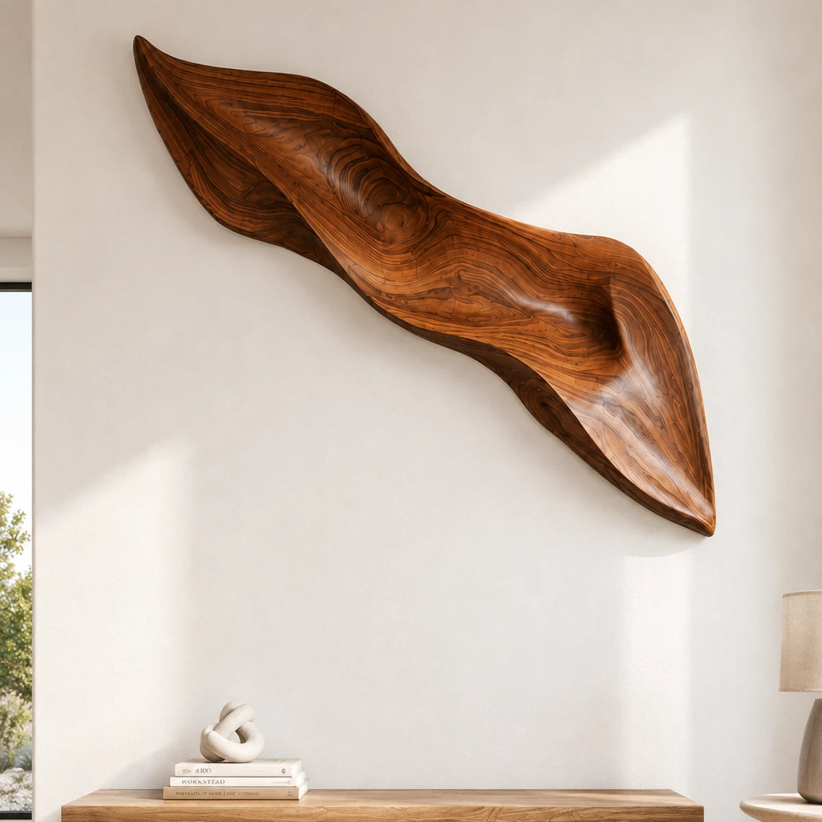 Flowing sculptural forms shape this wall decor into a refined statement for open spaces