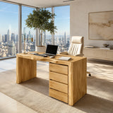 With visible grain and a substantial frame, this desk creates a grounded workspace