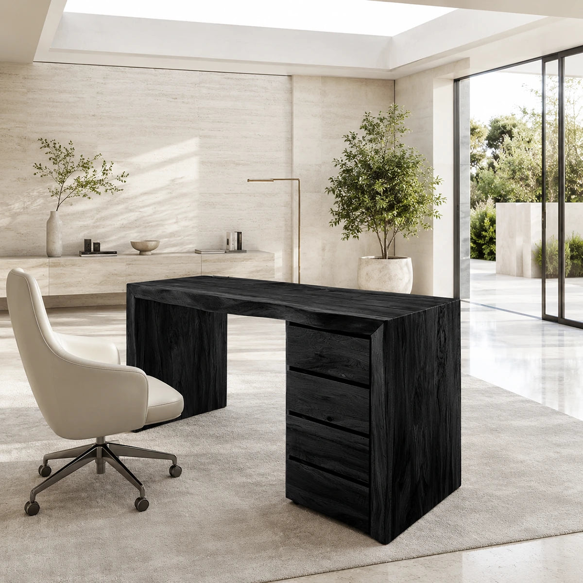 Large work desk with side drawer unit and open knee space for comfortable everyday use