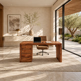 Built for focused work, this desk pairs spacious legroom with practical drawer storage