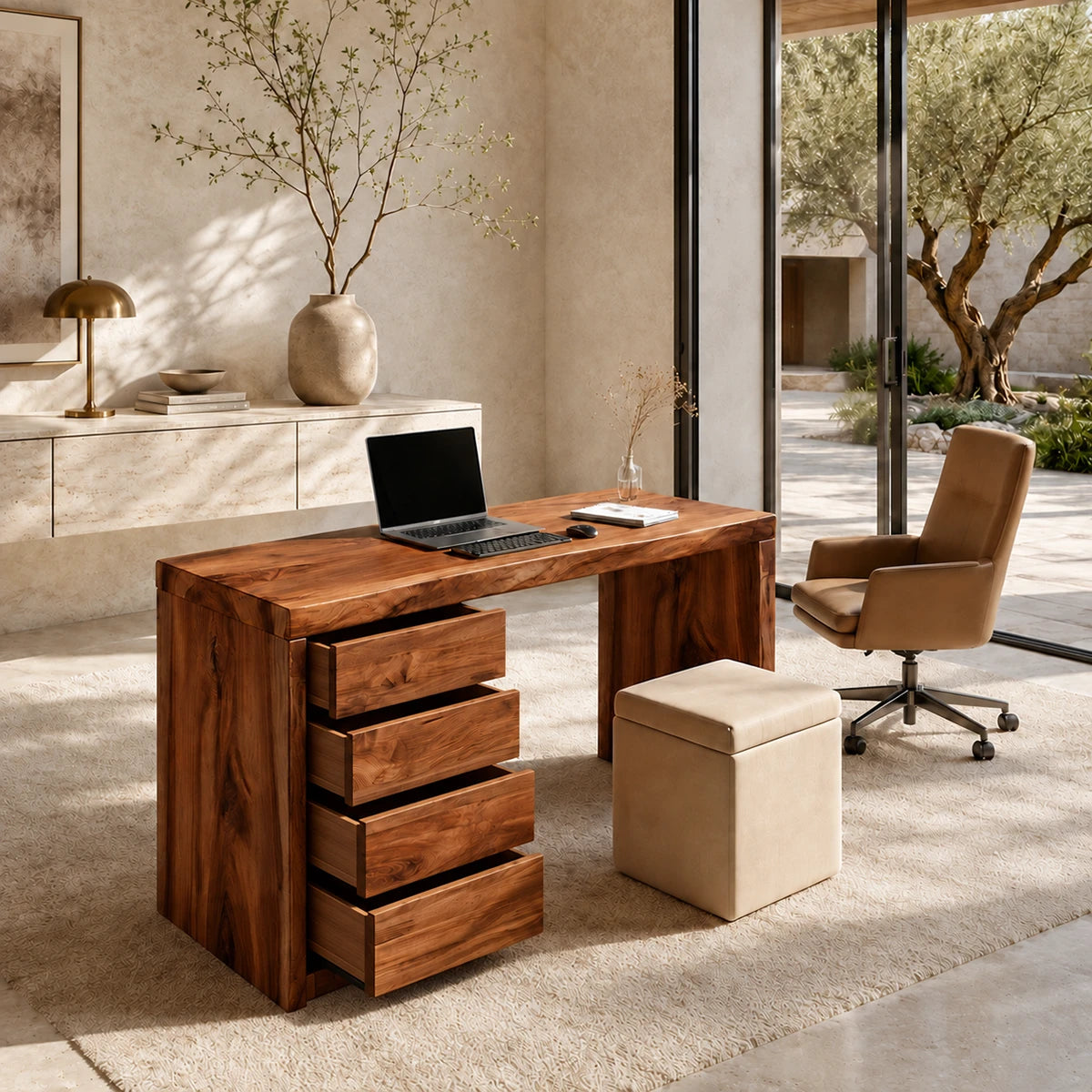 Home office desk with integrated drawers and clean lines for a refined interior setting