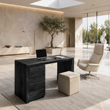 Large work desk with a drawer pedestal and generous surface for organized office use