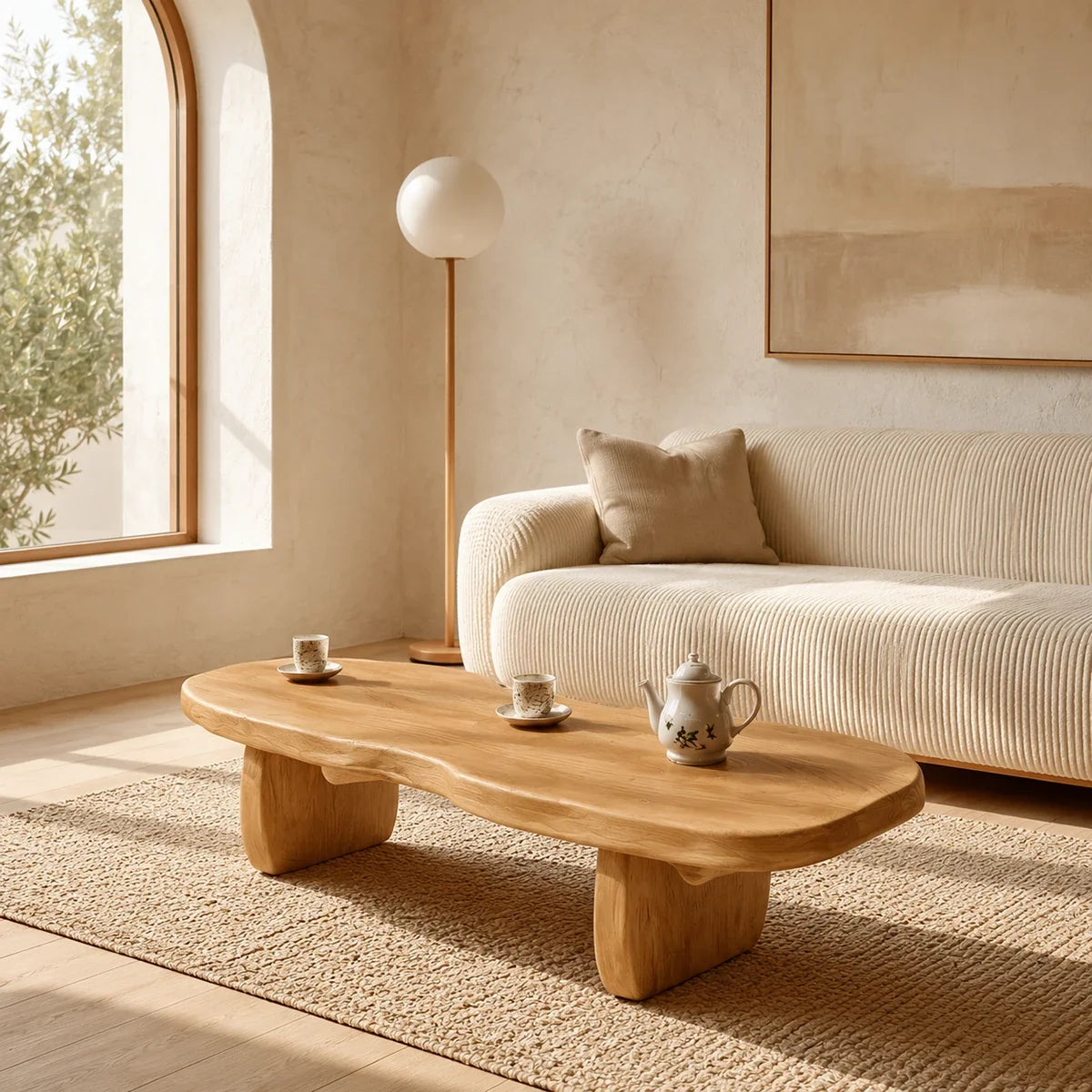 Artisan coffee table with smooth edges and a broad top for easy living spaces indoors