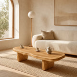 Artisan coffee table with smooth edges and a broad top for easy living spaces indoors