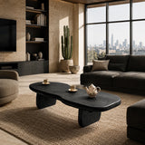 Statement coffee table with curved lines and a generous top in a refined lounge space