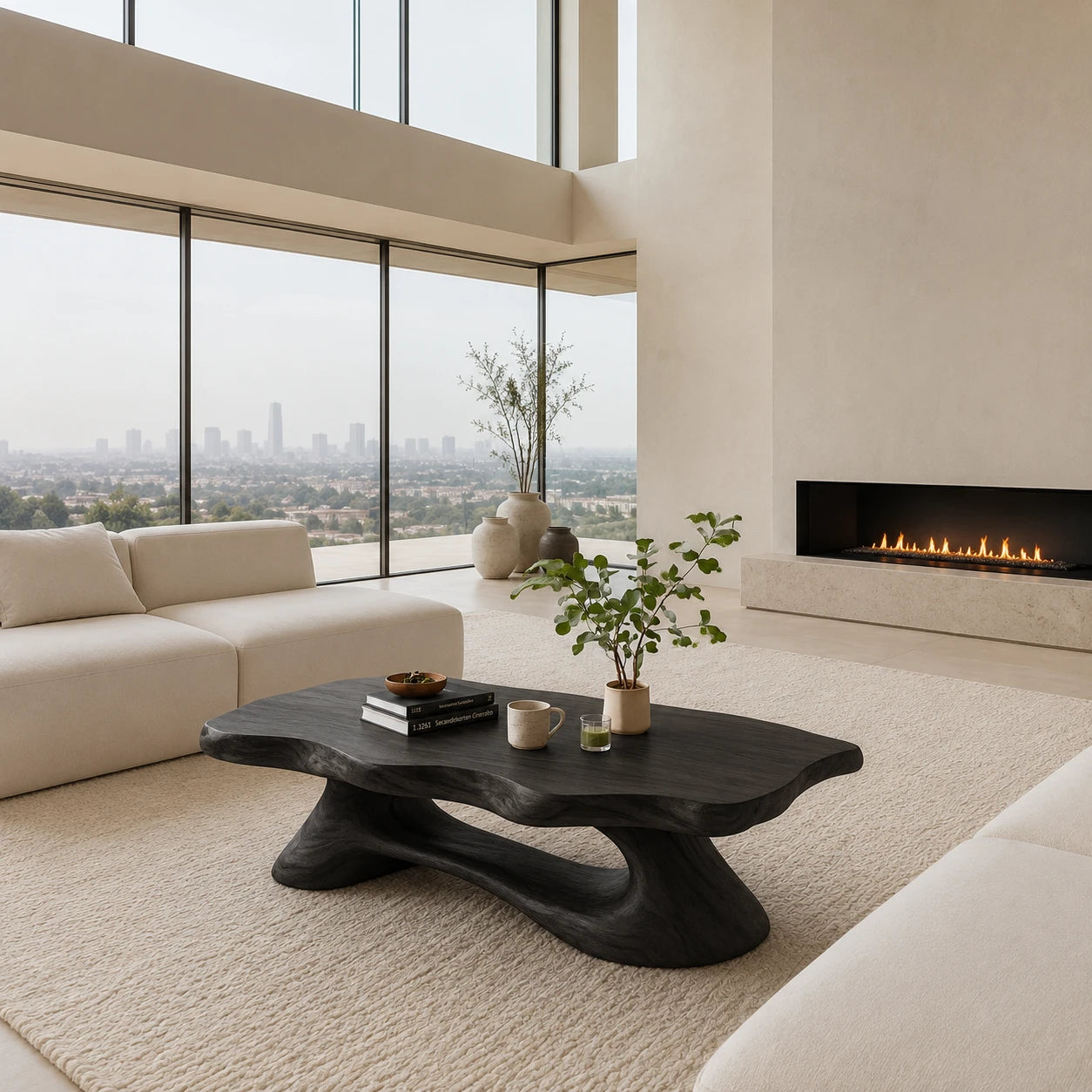 Contemporary coffee table with flowing edges and sculptural base for refined interiors