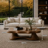 Artisan coffee table with organic form and handcrafted solid wood base for calm rooms
