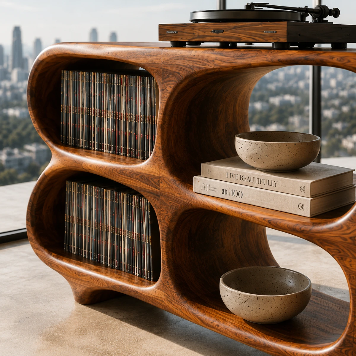 Gallery Natural Solid Wood Record Player Stand With Open Vinyl Storage - ArborisWood - 4