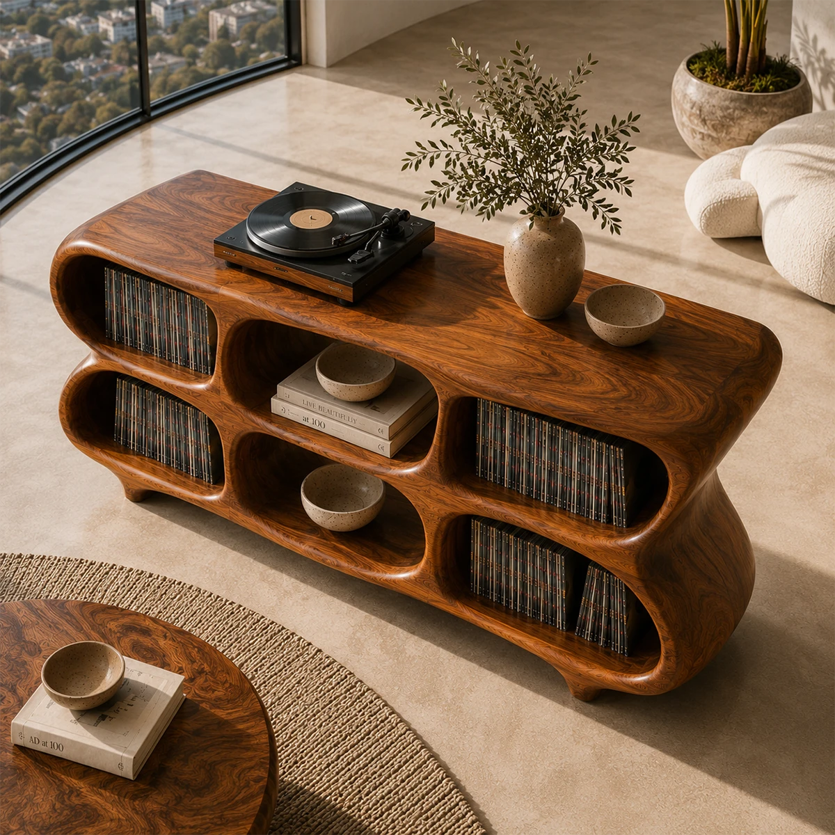 Gallery Natural Solid Wood Record Player Stand With Open Vinyl Storage - ArborisWood - 5