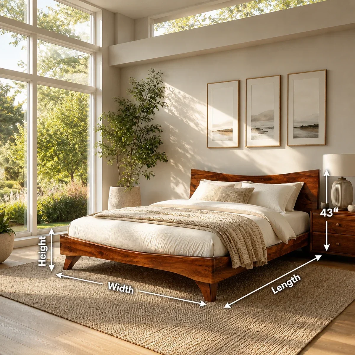 Garden View Wooden Bed Frame With Curved Headboard and Low Profile Base - ArborisWood - 11