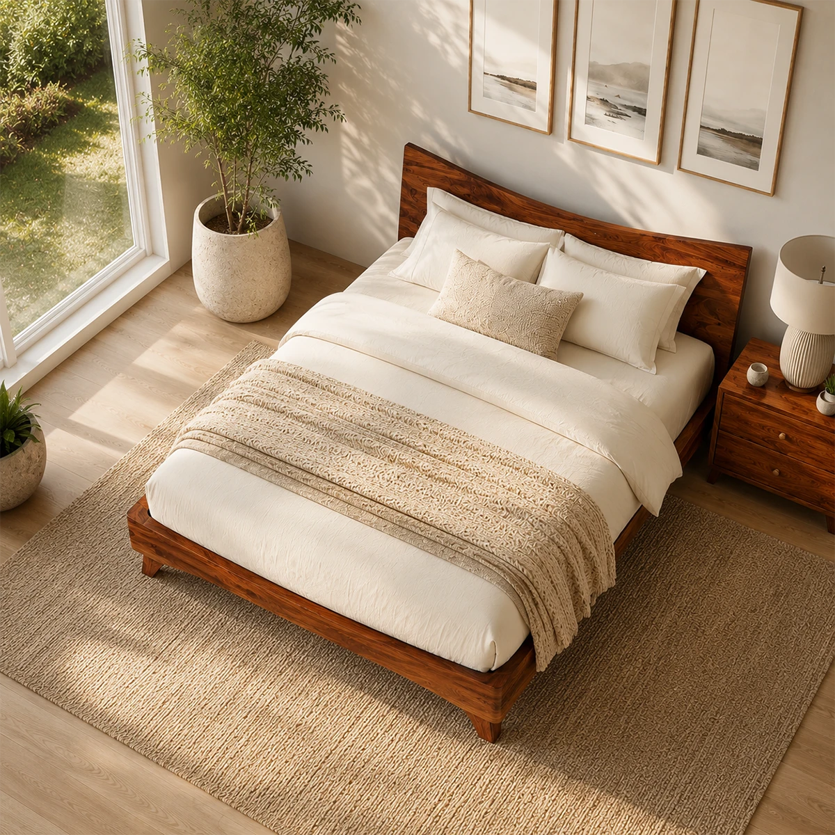 Garden View Wooden Bed Frame With Curved Headboard and Low Profile Base - ArborisWood - 5