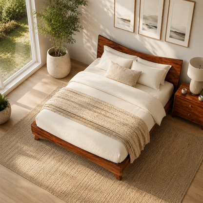 Garden View Wooden Bed Frame With Curved Headboard and Low Profile Base - ArborisWood - 5