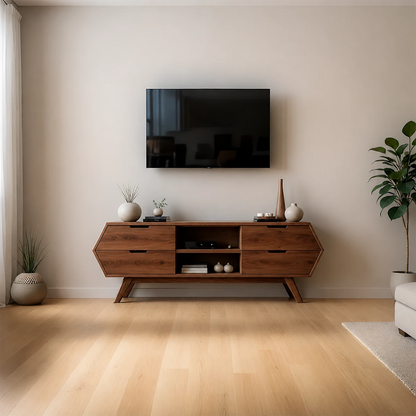 Geometric Angular TV Stand Solid Wood Storage Console Open Shelf - ArborisWood - 12