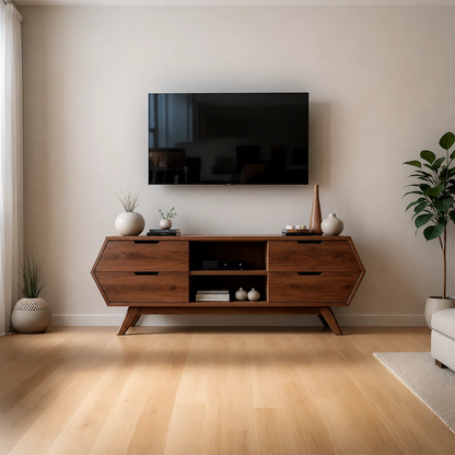 Geometric Angular TV Stand Solid Wood Storage Console Open Shelf - ArborisWood - 13