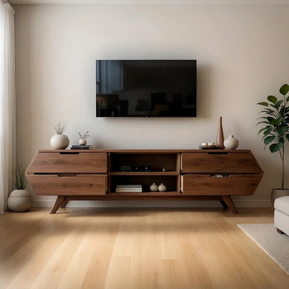 Geometric Angular TV Stand Solid Wood Storage Console Open Shelf - ArborisWood - 6