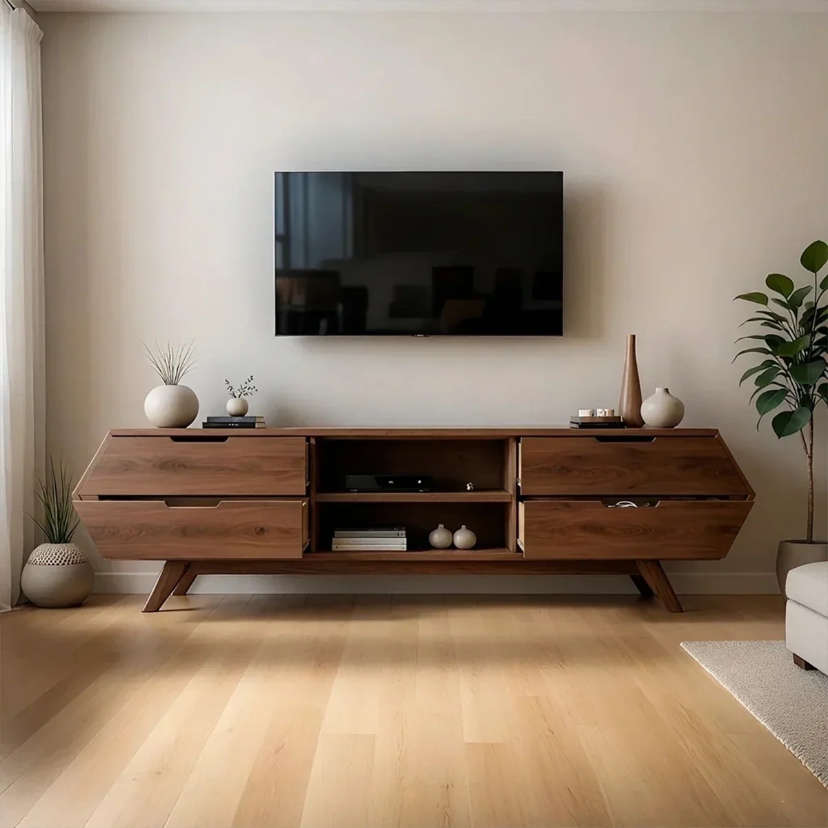 Geometric Angular TV Stand Solid Wood Storage Console Open Shelf - Arboriswood - 6