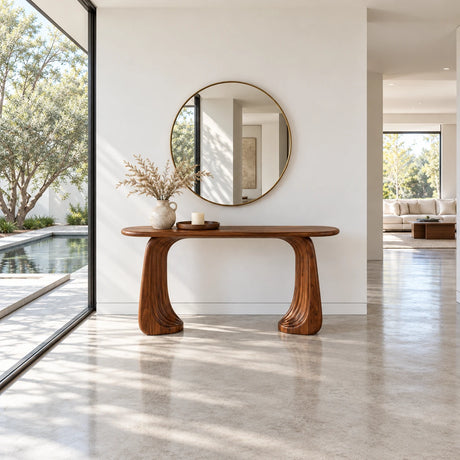 Hallway Table with Draped Pleated Pedestal Legs and Rounded-End Slab Top - Arboriswood - 3