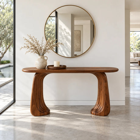 Hallway Table with Draped Pleated Pedestal Legs and Rounded-End Slab Top - Arboriswood