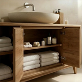 Hand-Carved Natural Solid Wood Bathroom Vanity With Open Shelves - Arboriswood - 8