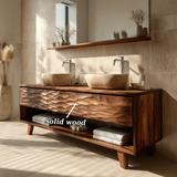 Hand-Carved Natural Solid Wood Double Sink Bathroom Vanity - Arboriswood - 11