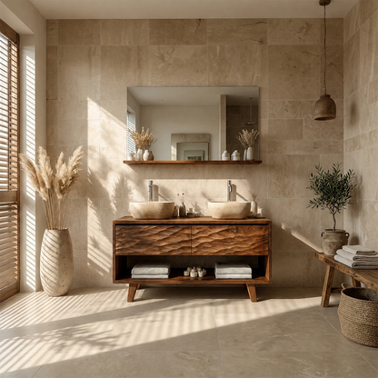 Hand-Carved Natural Solid Wood Double Sink Bathroom Vanity - ArborisWood - 13
