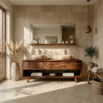 Hand-Carved Natural Solid Wood Double Sink Bathroom Vanity - ArborisWood - 15