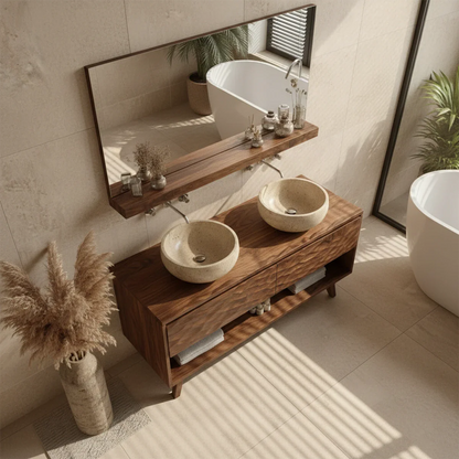 Hand-Carved Natural Solid Wood Double Sink Bathroom Vanity - ArborisWood - 6