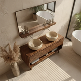 Hand-Carved Natural Solid Wood Double Sink Bathroom Vanity - Arboriswood - 6