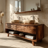 Hand-Carved Natural Solid Wood Double Sink Bathroom Vanity - Arboriswood