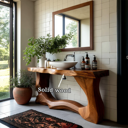 Handcrafted Bathroom Vanity Natural Solid Wood Flowing Wave Base - ArborisWood - 10