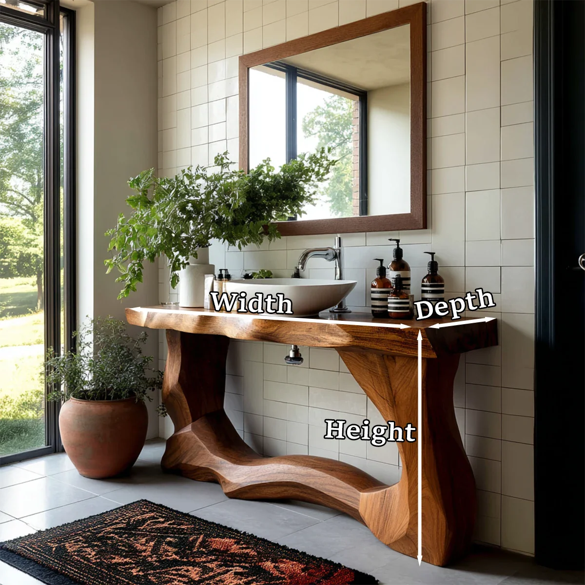 Handcrafted Bathroom Vanity Natural Solid Wood Flowing Wave Base - ArborisWood - 11