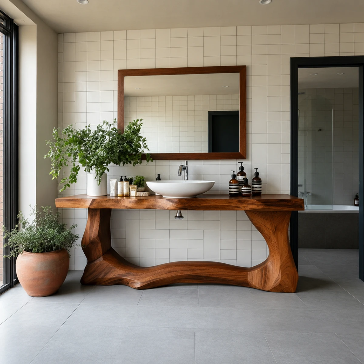 Handcrafted Bathroom Vanity Natural Solid Wood Flowing Wave Base - ArborisWood - 14