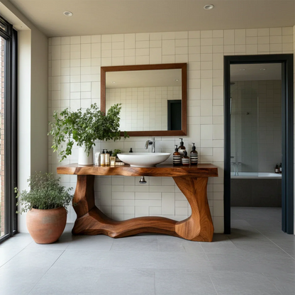 Handcrafted Bathroom Vanity Natural Solid Wood Flowing Wave Base - ArborisWood - 3