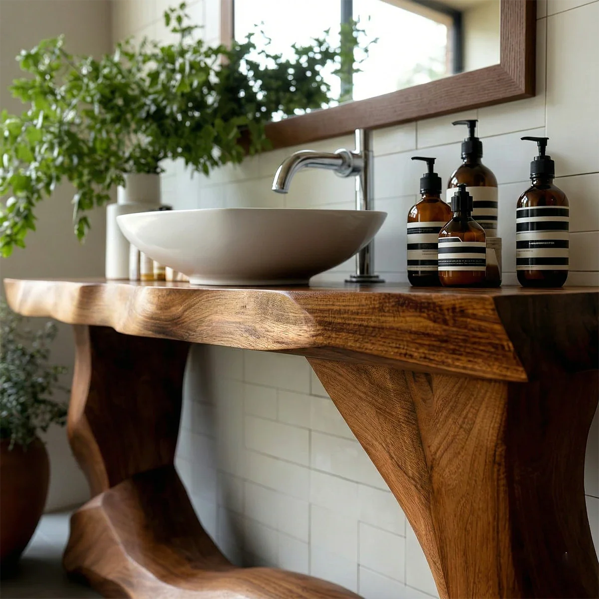 Handcrafted Bathroom Vanity Natural Solid Wood Flowing Wave Base - ArborisWood - 4